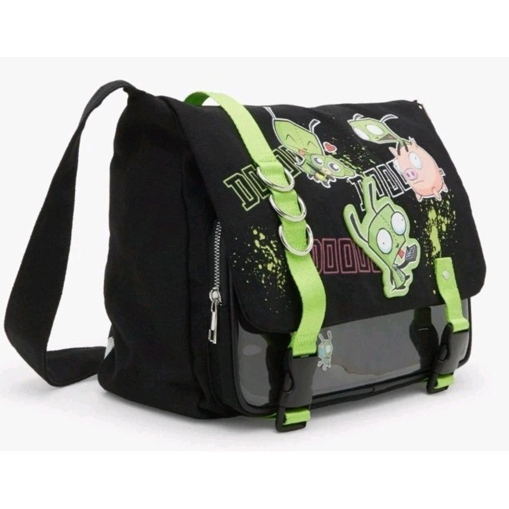 NEW Invader Zim GIR Pig Messenger Canvas Bag With Pin 13x4x9